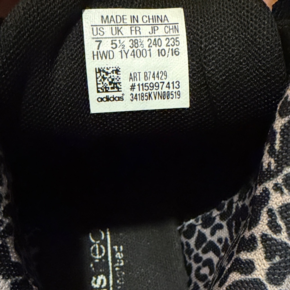 Women’s Size 7 adidas Black High-Top Sneakers with White Soles & Leopard Accent - Picture 3 of 12